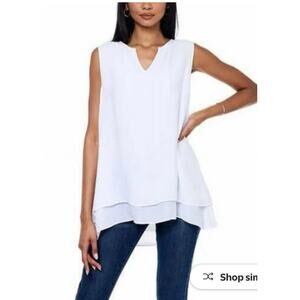 Christina B sz 2X, XXL White 2 Layer V Neck Slvls Beautiful Ethereal Tunic